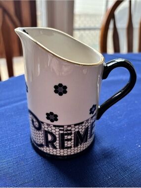 Anthropologie Bistro Tile Stoneware Ceramic Pitcher